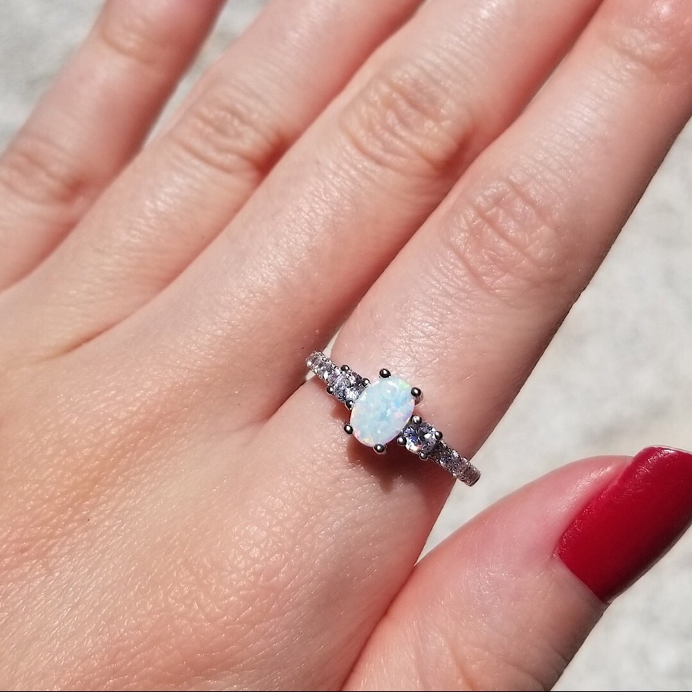 .925 Sterling Silver Oval White Opal CZ Ring - Picture 8 of 8